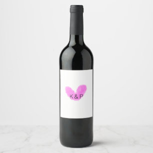 Pink heart wedding couple name letter monogram rom wine label