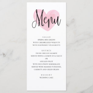 Pink heart wedding menu. Romantic modern dinner Menu