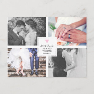 Pink Heart   Wedding Photo Collage   Love & Thanks Postcard