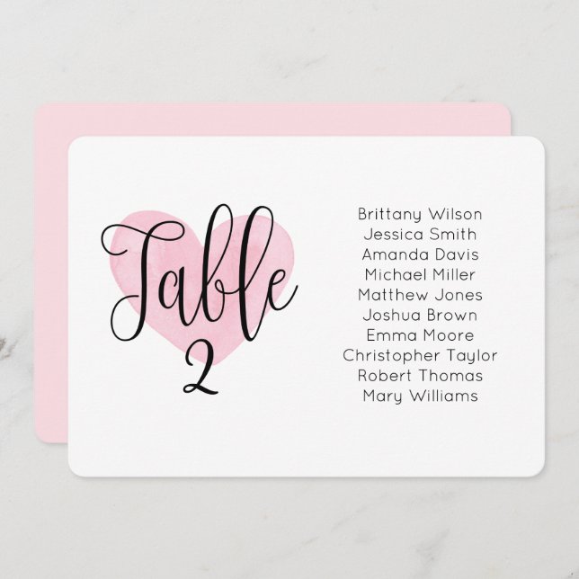 Pink heart wedding seating chart. Landscape plan Invitation (Front/Back)