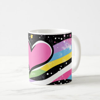 pink heart with a thick black outline, centred  coffee mug