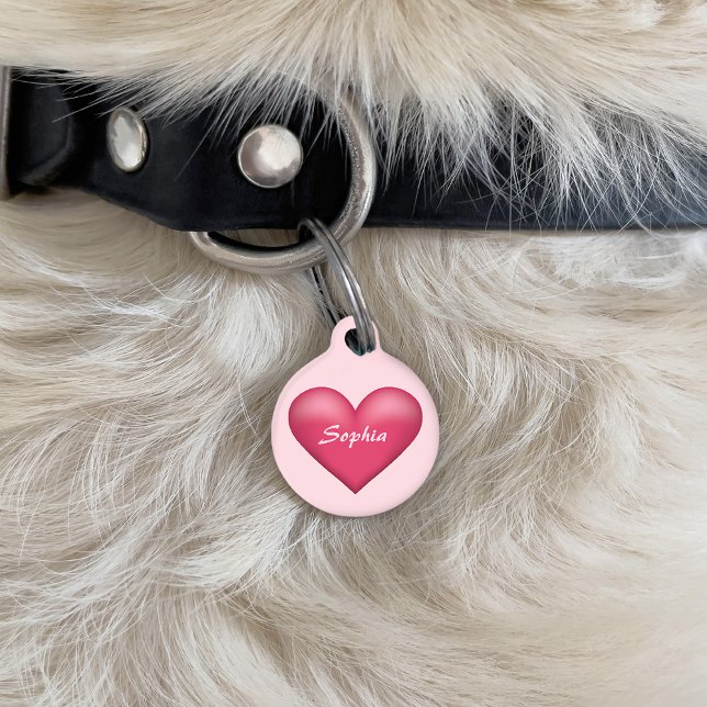 Pink Heart With Custom Name Over Pet Tag (Creator Uploaded)