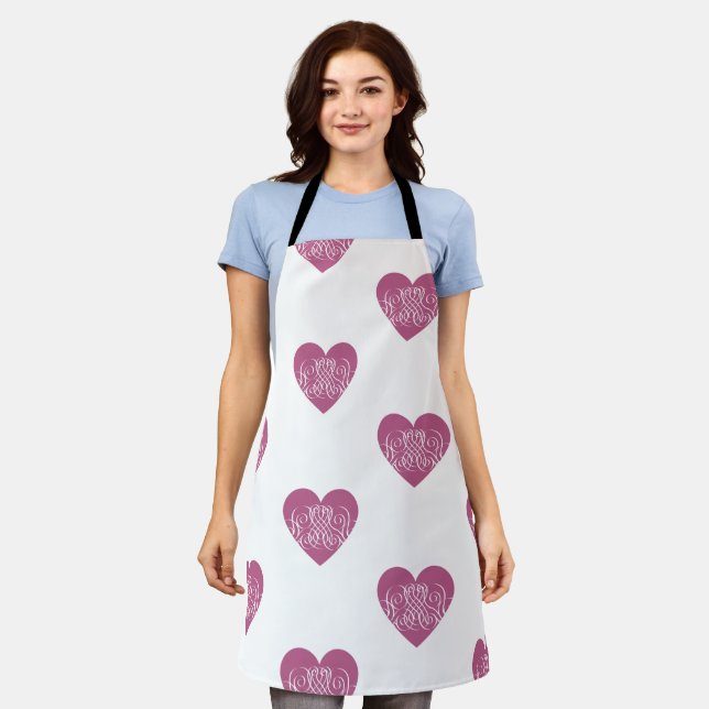 Pink Heart With Filigree Pretty Girly Design Apron (Worn)