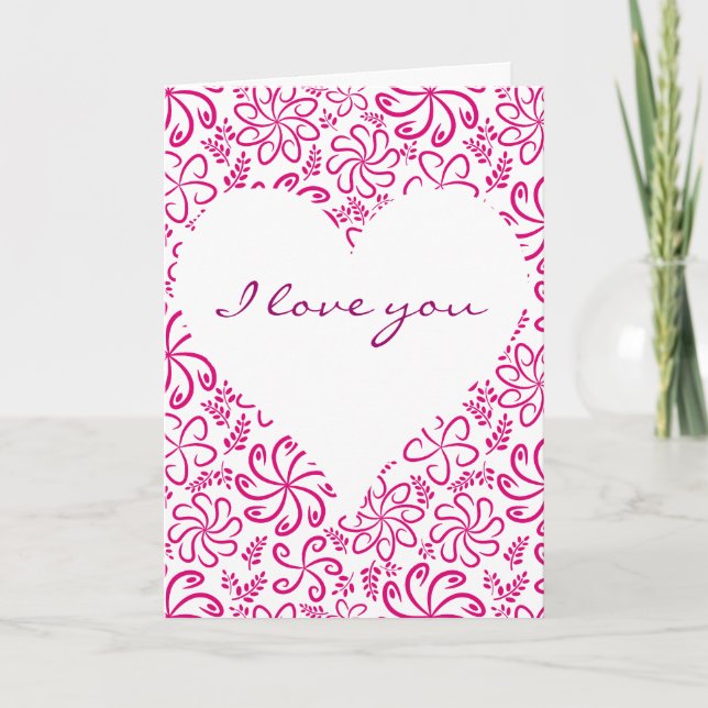 Pink heart with flowers Greeting Card (Front)