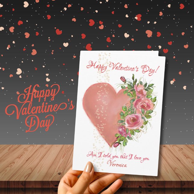 Pink Heart with Flowers Valentine's Day Card (Pink Heart with Flowers Valentine's Day Card)