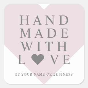 Pink Heart with Handmade with Love Quote Square Sticker