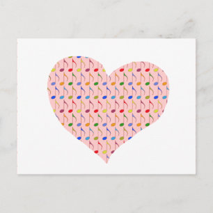 pink heart with musical notes postcard