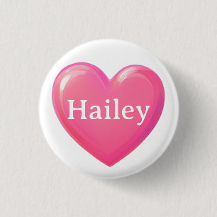 Pink Heart with Name 3 Cm Round Badge
