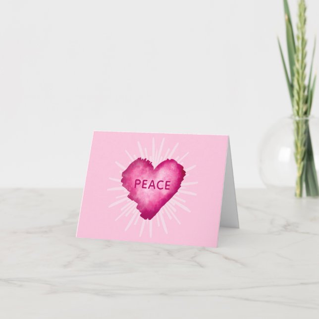 Pink Heart with PEACE Thank You Card (Front)