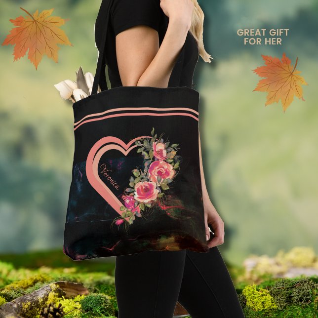 Pink Heart with Roses Tote (Pink Heart with Roses Tote)