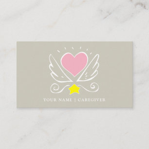 Pink Heart With Wings Caregiver On Blue Business Business Card