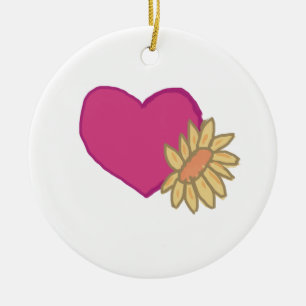 Pink Heart with Yellow sunflower Ceramic Tree Decoration