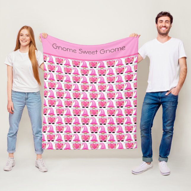 Pink Heart Woodland Gnomes Love Valentine's Day Fleece Blanket (In Situ)