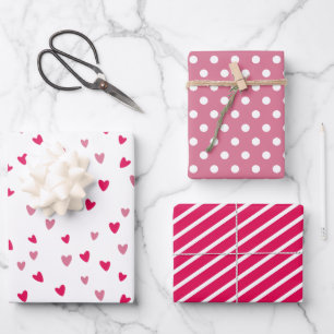 Pink Heart Wrapping Paper Set Cute Gift Wrap Pat