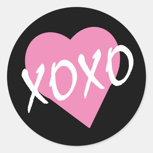 Pink Heart XOXO Classic Round Sticker (Front)