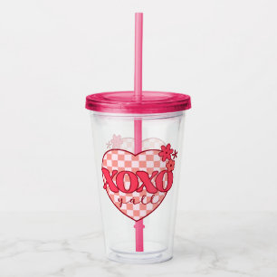 Pink Heart Xoxo Hugs and Kisses Acrylic Tumbler