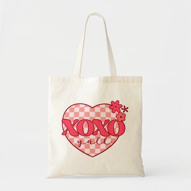 Pink Heart Xoxo Hugs and Kisses Tote Bag (Front)