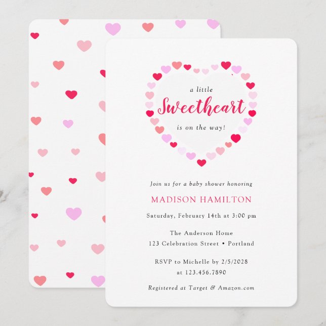 Pink Hearts A little Sweetheart Baby Shower Invitation (Front/Back)