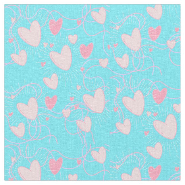 pink hearts and aqua  fabric (Close Up)