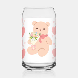 pink hearts and bear can glass