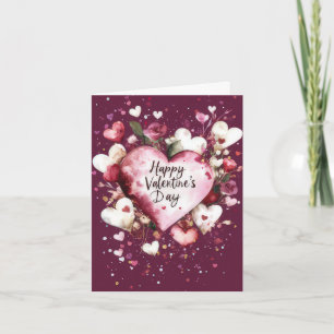 Pink Hearts and Flowers Valentine's Greeting Card