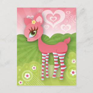 Pink Hearts and Love Deerie Postcard