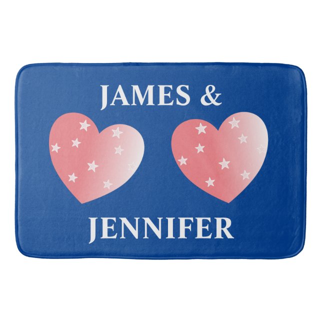 Pink Hearts And Names Bath Mat (Front)