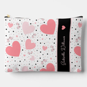 Pink hearts and piggy accessory pouch