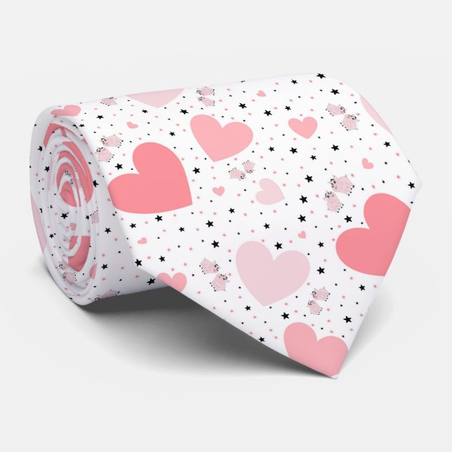 Pink hearts and piggy tie (Rolled)