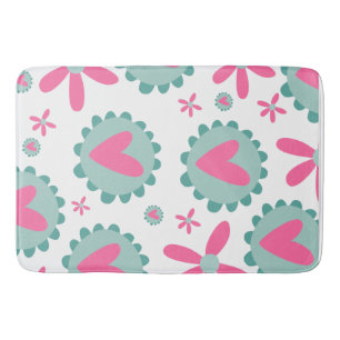Pink Hearts And Pink Flower Pattern Bath Mat