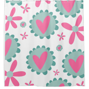 Pink Hearts And Pink Flowers Pattern Shower Curtain