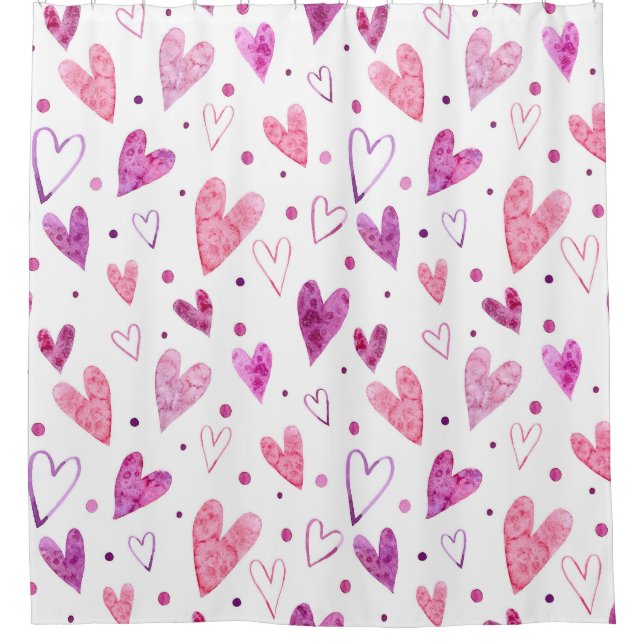 Pink Hearts and Polka Dots: Romantic Delight. Shower Curtain (Front)