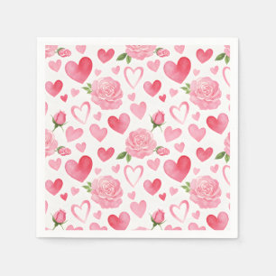 Pink Hearts and Roses Napkin