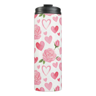 Pink Hearts and Roses Thermal Tumbler