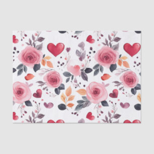 Pink Hearts and Roses Tissue Paper