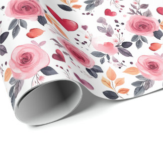 Pink Hearts and Roses  Wrapping Paper