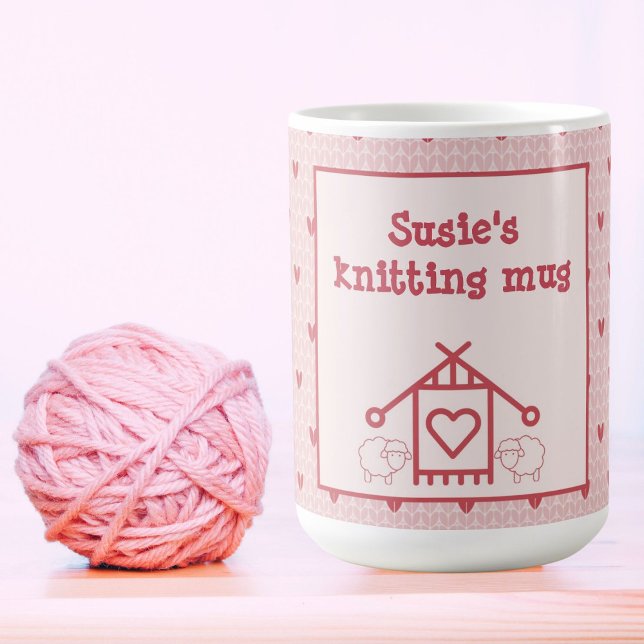 Pink hearts and sheep knitting coffee mug (Creator Uploaded)