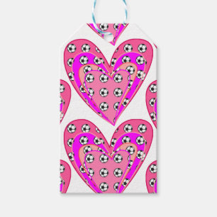 Pink Hearts And Soccer Balls Pattern Gift Tags