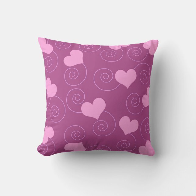 Pink hearts and swirls cushion (Front)