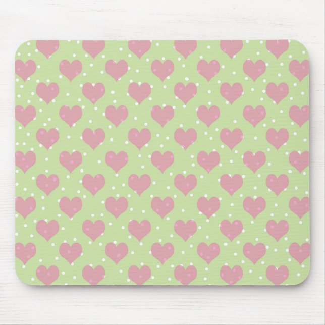 Pink hearts and white polka dots pattern mouse pad (Front)