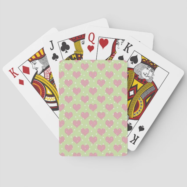 Pink hearts and white polka dots pattern playing cards (Back)