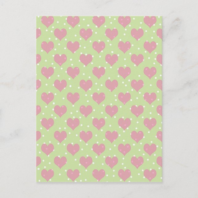 Pink hearts and white polka dots pattern postcard (Front)