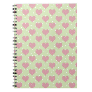 Pink hearts and white polka dots pattern spiral notebook