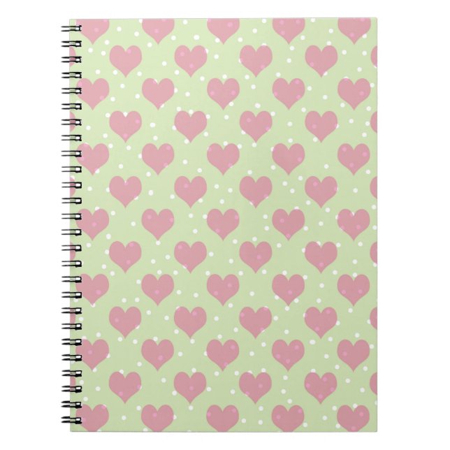 Pink hearts and white polka dots pattern spiral notebook (Front)