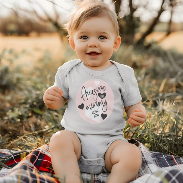 Pink Hearts Awesome Like Mummy Quote Gift Baby Bodysuit (Pink Hearts Awesome Like Mommy Quote Gift Baby Bodysuit)