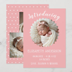 Pink Hearts Baby Girl Birth Announcement Card