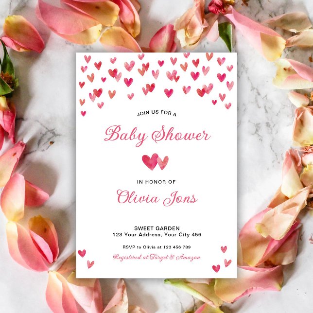 Pink Hearts Baby Shower Invitation (Creator Uploaded)