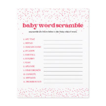 Pink Hearts Baby Shower Word Scramble Game