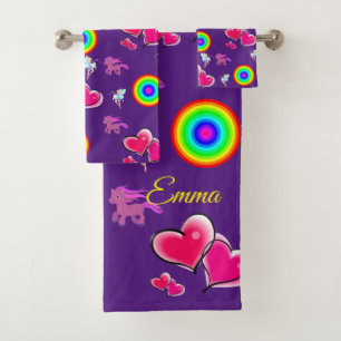 Pink Hearts Bathroom Towel Sets