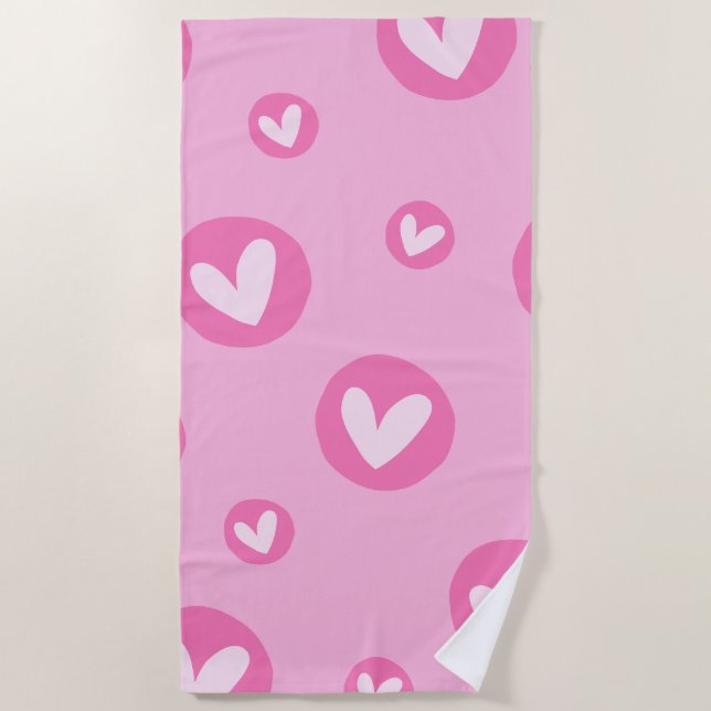 Pink Hearts Beach Towel (Front)